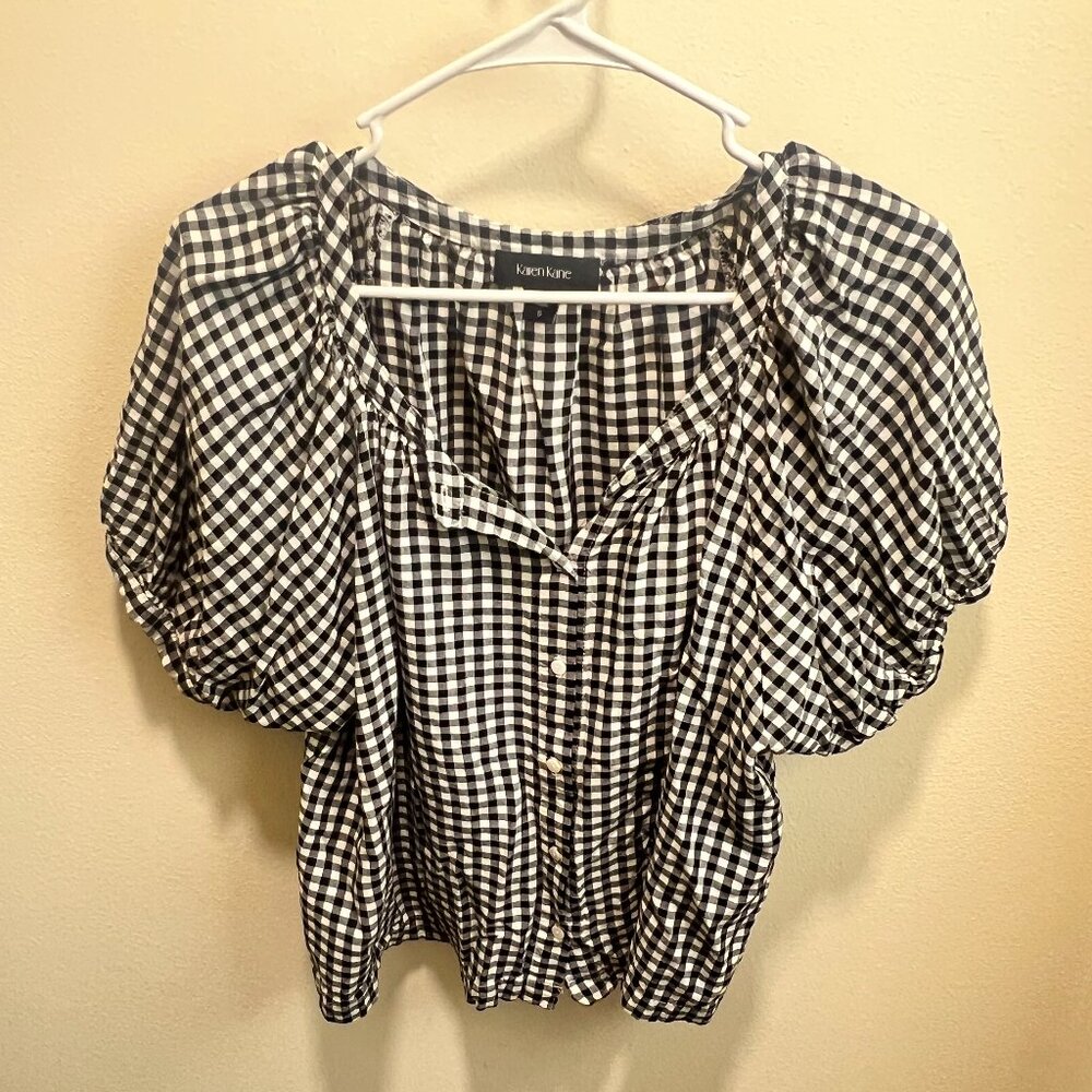 Karen Kane Gingham Peasant Blouse Size Small Used